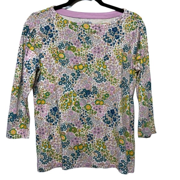 Croft & Barrow Violet Green Floral Boat Neck 3/4 Sleeve Top S - Picture 1 of 5